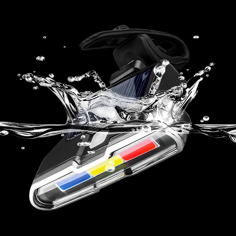 Solární přední světlo na kolo s vysoce svítivými COB LED diodami, 7 režimů, přední světlo, bezpečnostní výstražná zadní světla, vodotěsné zadní světlo na kolo