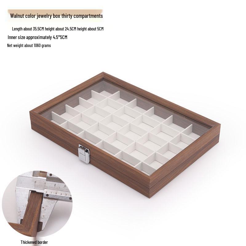 Schmuckschatulle aus Walnussholz mit weißem Leder und Deckel, staubdichte Aufbewahrung für Ohrringe, Ringe, Halsketten und Armbänder.