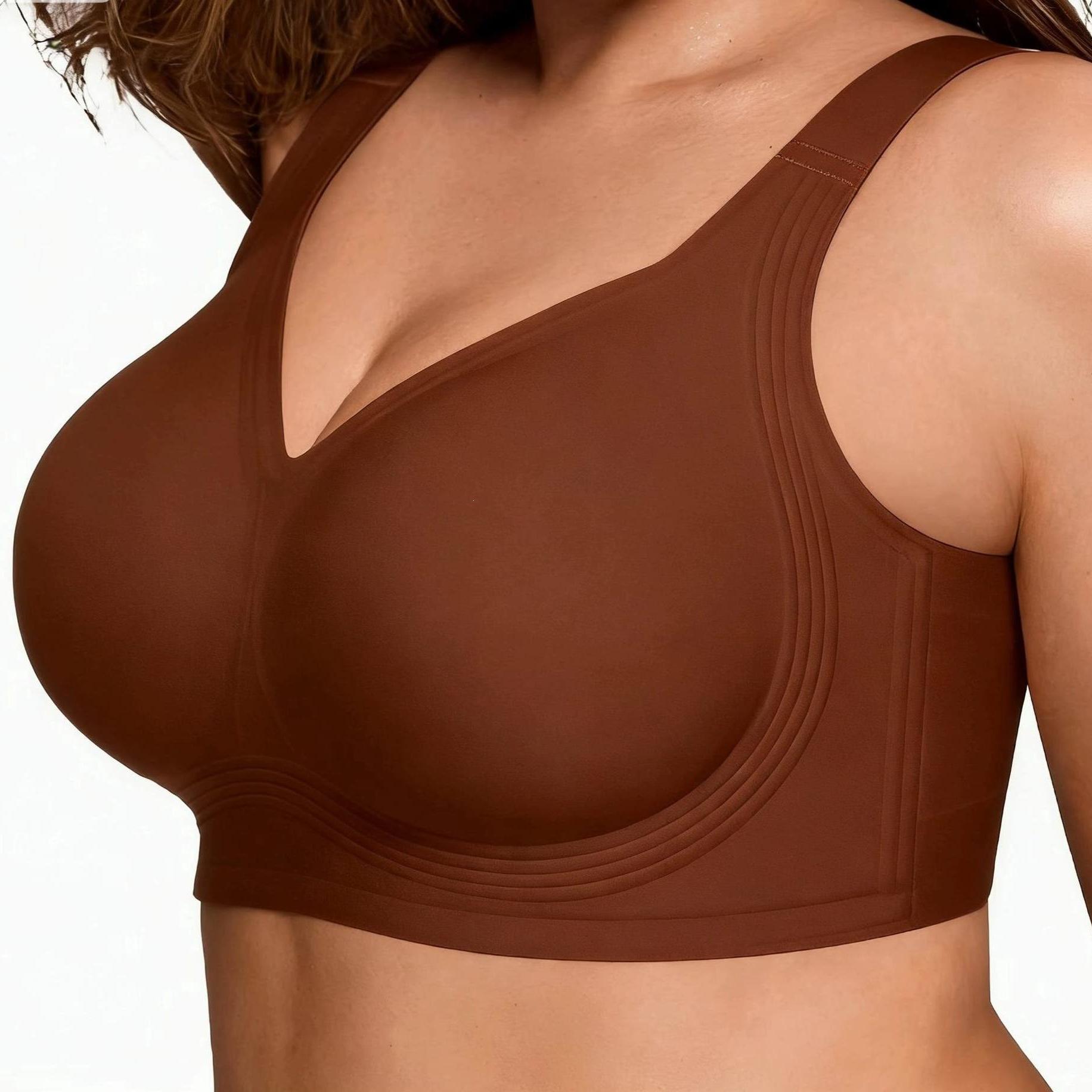 Lifting 3D Jelly Soft Support BH für Damen, Komfort Atmungsaktiv Ausgeschnittenes Rückenteil Tägliche Intimwäsche XL brown