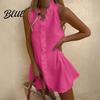 Lightweight Cotton Dress Summer Ruffle Mini for Women Sleeveless V Neck Beach Resort Wear Linen Short Dress Boho Vacation Casual A-Line Sundress
