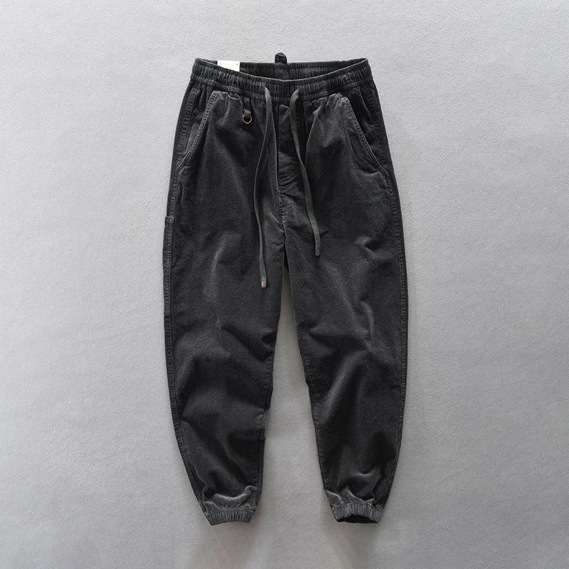 

Мужские повседневные брюки Z399 цвета хаки вельвета с широкими штанинами M серый