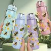 1PC Bee And Sunflower Floral 750ml Color Plastic Sports Water Bottle Leakproof Flip Straw Lid Suitable for Sports Office Home Use