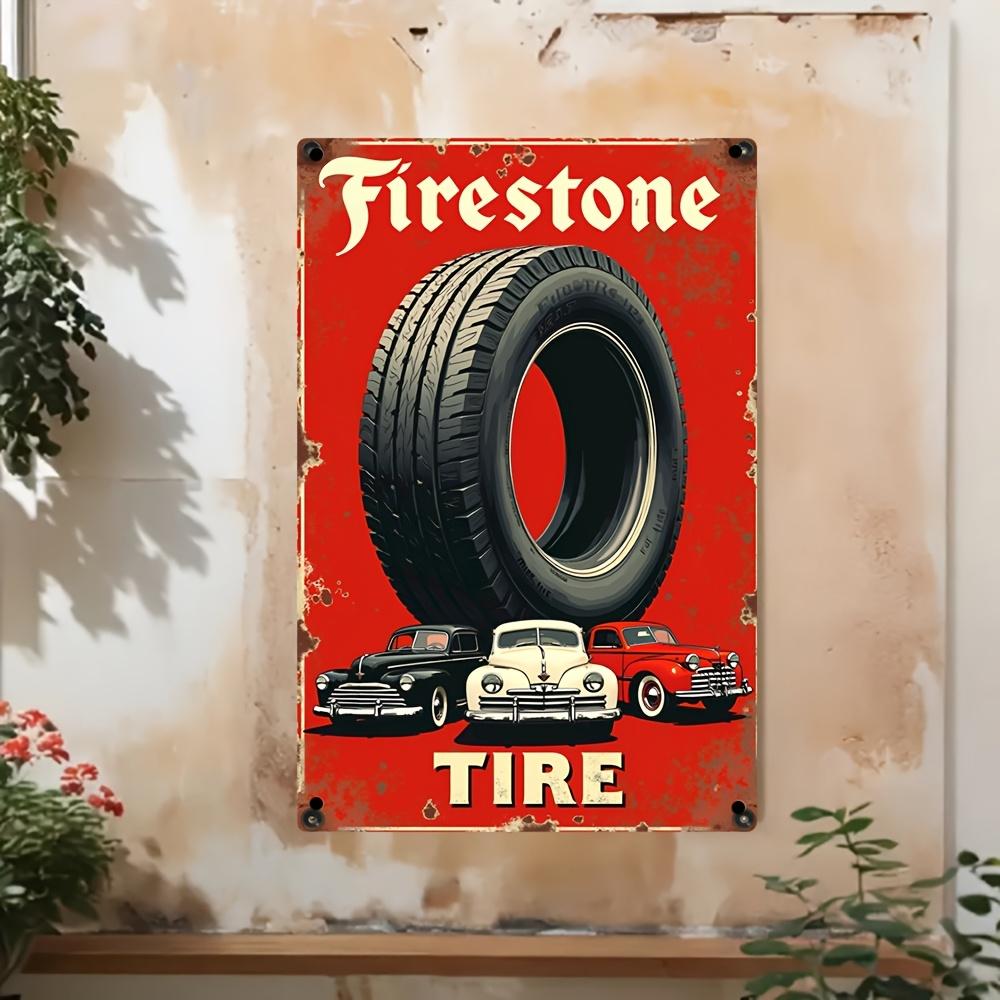 Hisun Tin Sign HD Tin Sign Firestone Tire Vintage Retro Metal Tin Sign for Garage Wall Decor