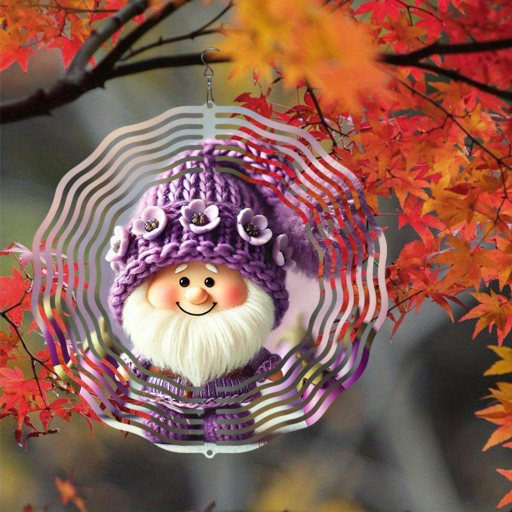 Metall Windspiel Aufhänger Outdoor Gartendekor mit Wichtel Tannenzapfen Schneeflocken für Veranda Hof Vogelabwehr Festliche Feiertags Weihnachtsdeko