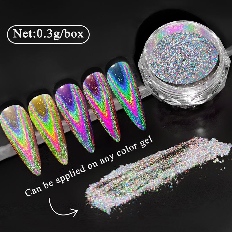 Nail Art Electroplating Laser Powder, Chameleon Colorful Rainbow Powder, Ultra-Fine Nail Laser Magic Mirror Glitter