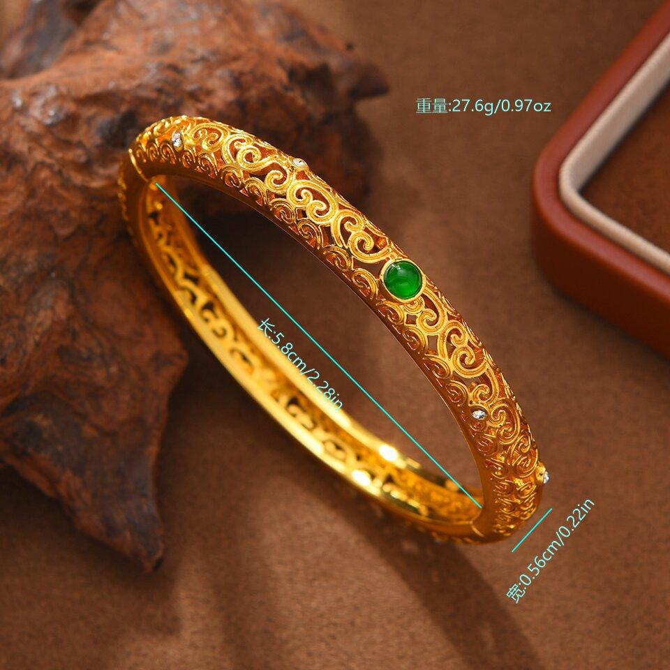 National Trend Palace Style Auspicious Enamel Hollow Opening Light Luxury Bracelet One Size(16-22CM)
