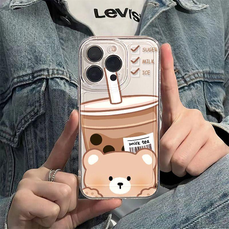 Milk tea bear is suitable for iPhone17promax Apple 16 mobile phone case 14/13 cute 15 popular hair