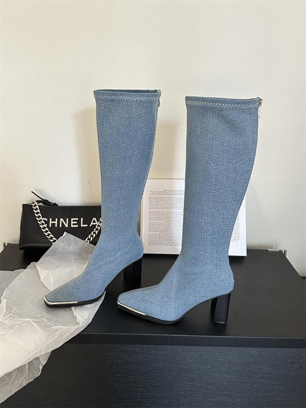 

модные женские сапоги до колен с квадратным носком, лакированные женские рыцарские сапоги на толстом каблуке, модные туфли-лодочки для вечеринок с застежкой-молнией сзади, модельные туфли 5.5 синий