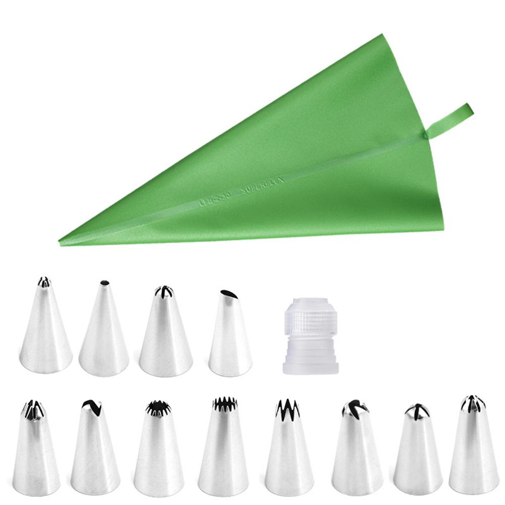 

14 Pcs/set Reusable Piping Bag Tool Stainless Steel Piping Nozzles + Piping Bag + Converter Sustainable Professional Accessories For Baking Green #1