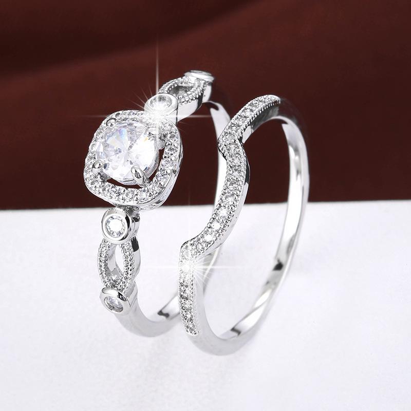 Chic Geometric Design Couple Ring Set: Exquisite Light Luxury Rings for Trendy Couples Size 10 серебряный/белый