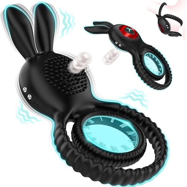 4 W 1 Męski Wibrator Pierścień Penisa Wibrujący Pierścień Penisa 10 Wibratorów Penisa Uszy Króliczka Łechtaczka i Punkt G Wibrujące Zabawki Dorosłe Pary Seks Zabawki