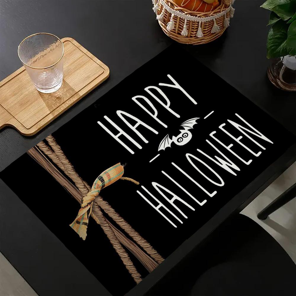 

2PC Halloween Decoration Linen Dining Table Mats Alphabet Kitchen Placemat 30X45cm Coasters Pads Bowl Cup Mat 10.11 30x45cm-4PC