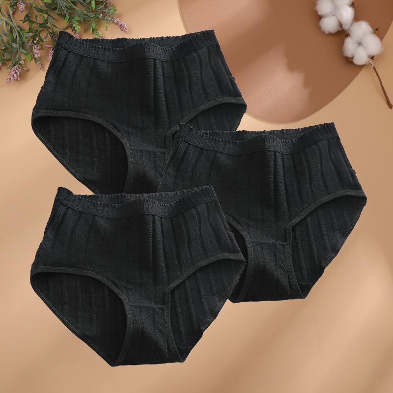 3Pcs/Set Women S-3XL Seamless Cotton High Rise Briefs Solid Color Stripe High Quality Panties Female Cozy Big Size Sexy Lingerie