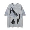 American Street Portrait Silhouette Short-sleeve T-shirt for Men, Summer Loose Trendy Brand Full of Dirt Dot Print Technique