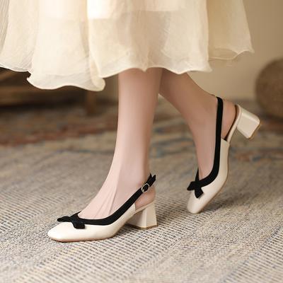 9-2 Studiolee Bow Back Strap Thick Heel Shoes Square Head Shallow Mouth Single Shoes