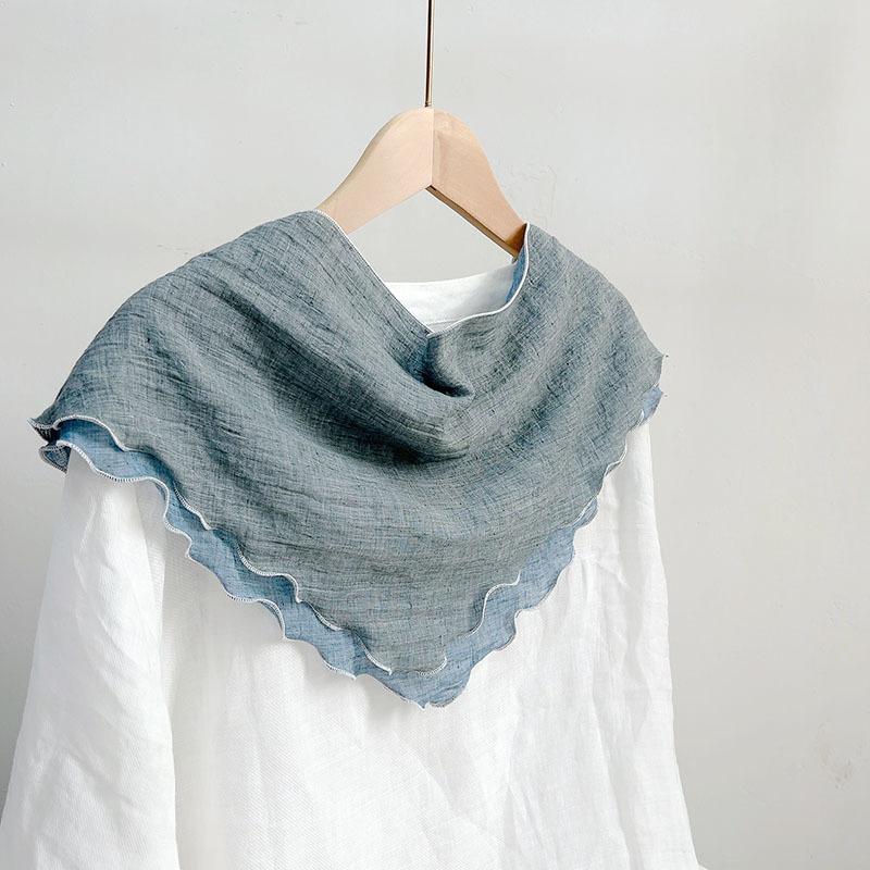 Double Layer Triangle Scarf Women Cotton Linen Scarves Solid Color Scarf Small Shawl Korean Version Shawl  All-match Decorative