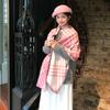 Pink Classic Checkered Scarf for Women Autumn and Winter Korean Style Scarf Shawl  Long  Warm and Thick