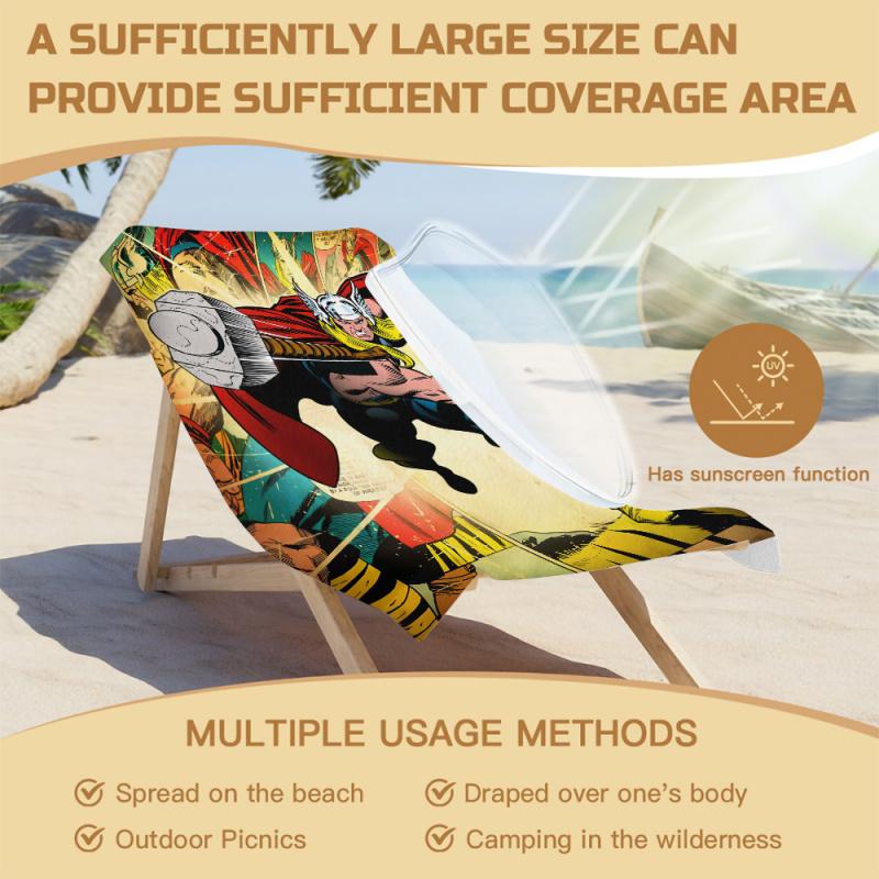 Marvel Thor Comic Print Beach Towel Quick Dry Sand Free Microfiber for Kids Adults Swim Travel