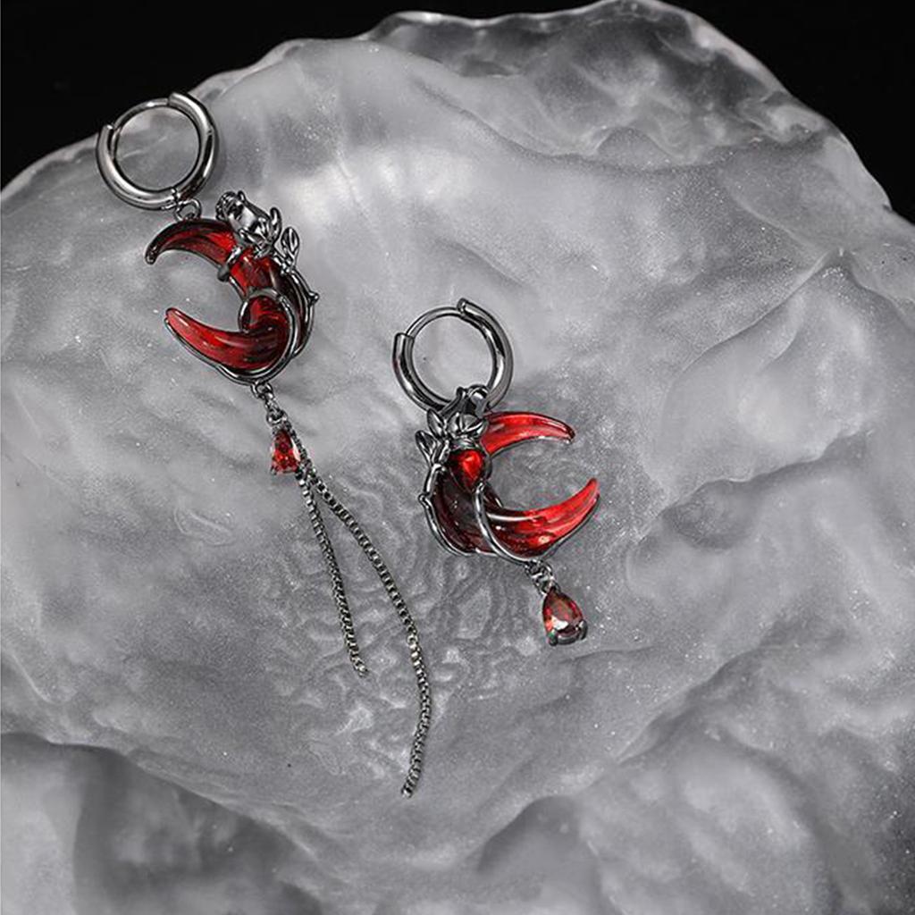 Asymmetrical Moon Drop Earrings Fashionable Moon Earrings Statement Ear Jewelry Chain Eardrop Alloy Texture for Woman