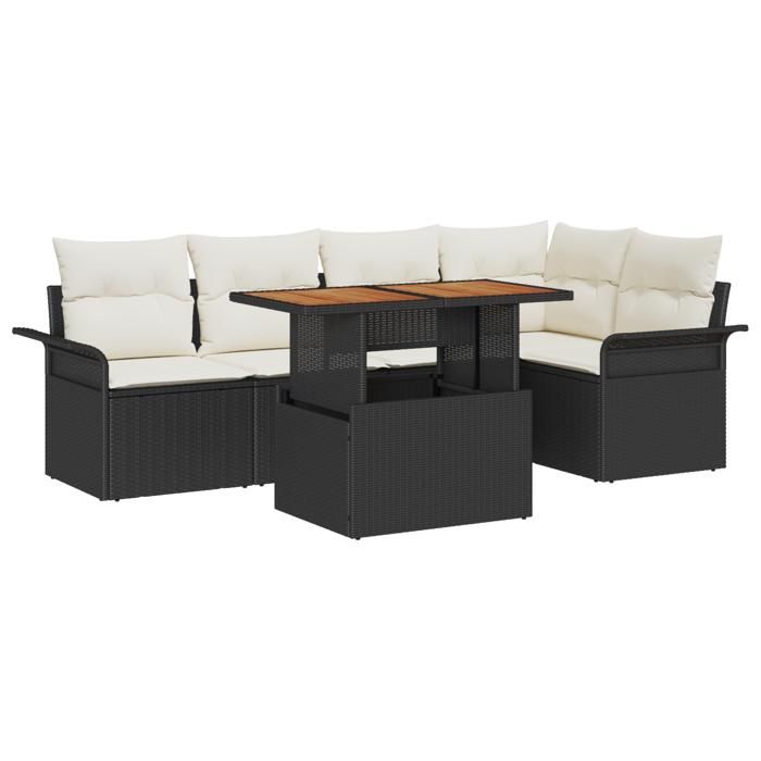 VidaXL Ensemble de canapé de jardin 6 pièces avec coussins noirs et blancs en rattan poly, mobilier d'extérieur 3358070