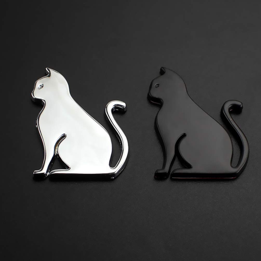 VORCOOL Autoaufkleber Katzenemblem Niedlich 3D Legierung Schwarz + Silber 2 Stück