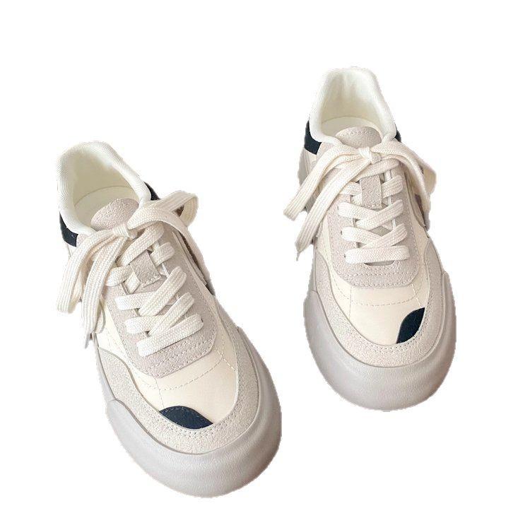 Dámské retro červené tenisky na silné podrážce, jaro 2025, šik hongkongský styl, německé tréninkové boty s kulatou špičkou