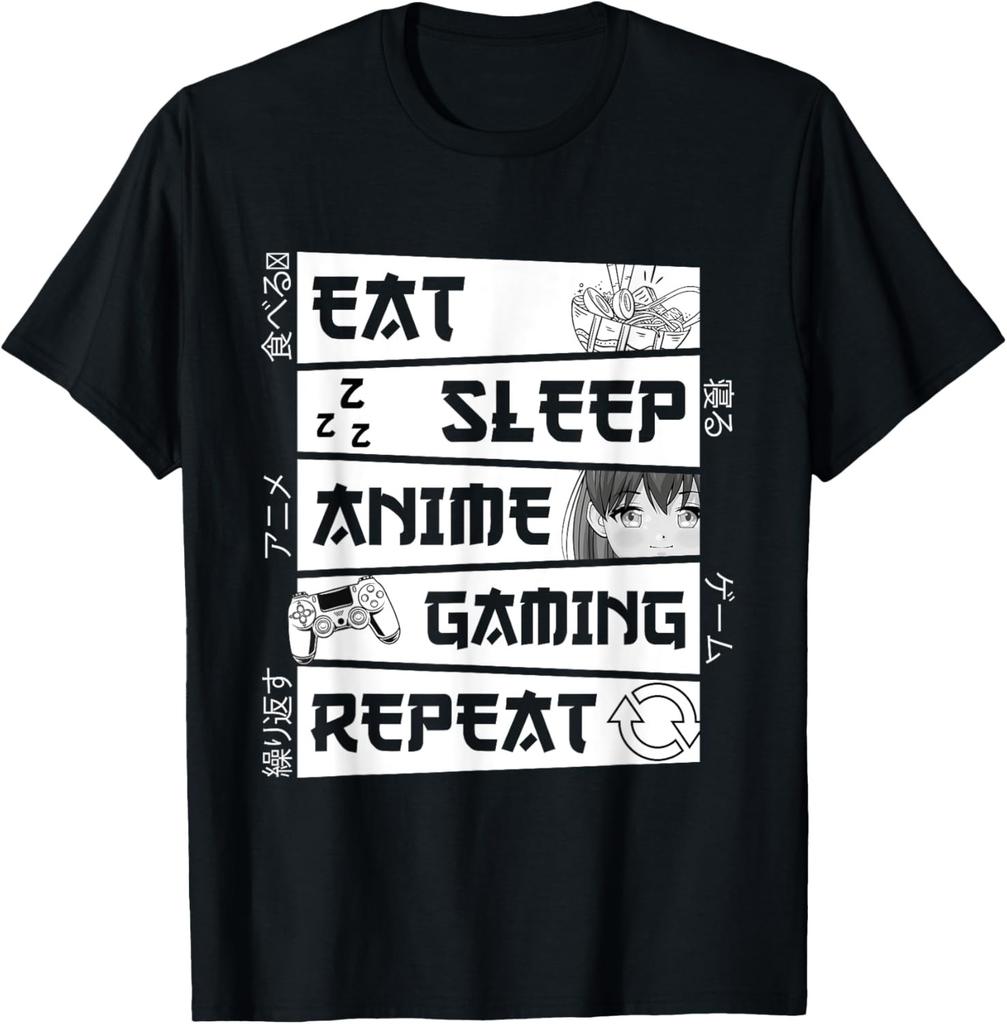 Eat Sleep Anime Gaming Repeat Tshirt Kawaii Otaku Unisexga Graphic Unisex Casual Streetwear Tee