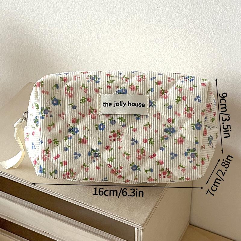 Make-up-Aufbewahrungstaschen mit Blumendruck, für Damen und Mädchen, Reise-Kulturtasche, Make-up-Tasche, Organizer, Kosmetiktasche, Reißverschluss, gesteppte Tasche