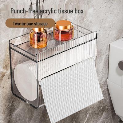 Wall-Mounted Waterproof Bathroom Tissue Box, Punch-Free Installation