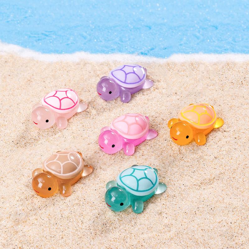 1Pc 1.77" Glow In Dark Sea Turtle Figurines Resin Glow Animal Miniature Figurines Ocean Theme Diy Home Garden Decoration