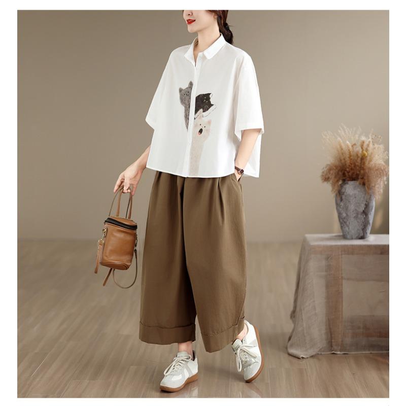 DIMANAF 2026 Women Plus Size New Summer Blouse Shirt Short Sleeve Cotton Print Casual Loose Lady Tops Shirts