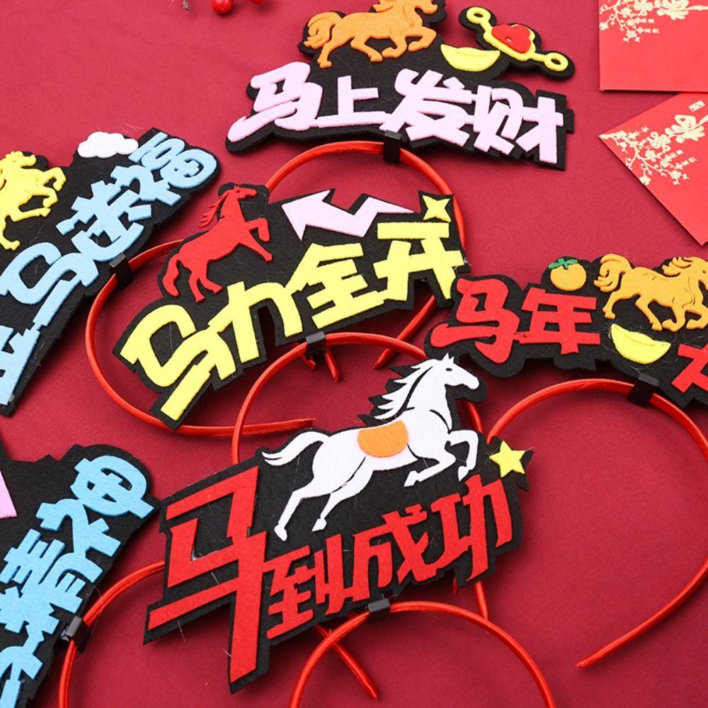 Cartoon 2026 Frohes Neues Jahr Stirnband Rot Neujahrs-Kopfschmuck Pferdejahr Haarband Frühlingsfest