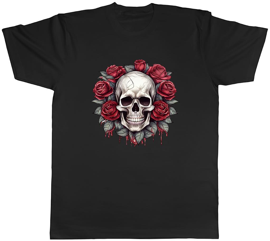 Skull Roses Unisexs TShirt Gothic Emo Biker Rock Head Unisex Tee Gift