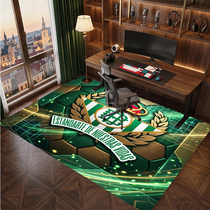Real Betis Football Print Crystal Velvet Rug, Comfortable Water Absorbent Non Slip Indoor Floor Carpet