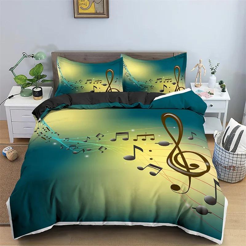 Music Theme Duvet Cover Microfiber Musical Symbols Comforter Cover Violin Piano Pattern Bedding Set Twin King Single Queen Size