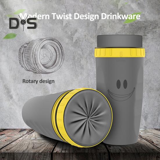 Přenosný cestovní hrnek Twizz Cup nepropustný se slámou Dvouvrstvý izolovaný silikonový Twist design šálky na horké/studené pití pro děti, studenty