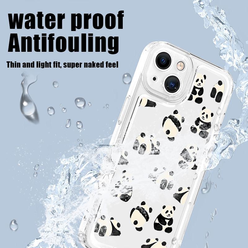 Cute Pandas Pattern Clear Soft Silicone Case For iPhone 15 Plus 14 13 Pro Max 12 Mini 11 Pro XS XR 8 7 Lens Protection Shockproof Glossy Phone Cover