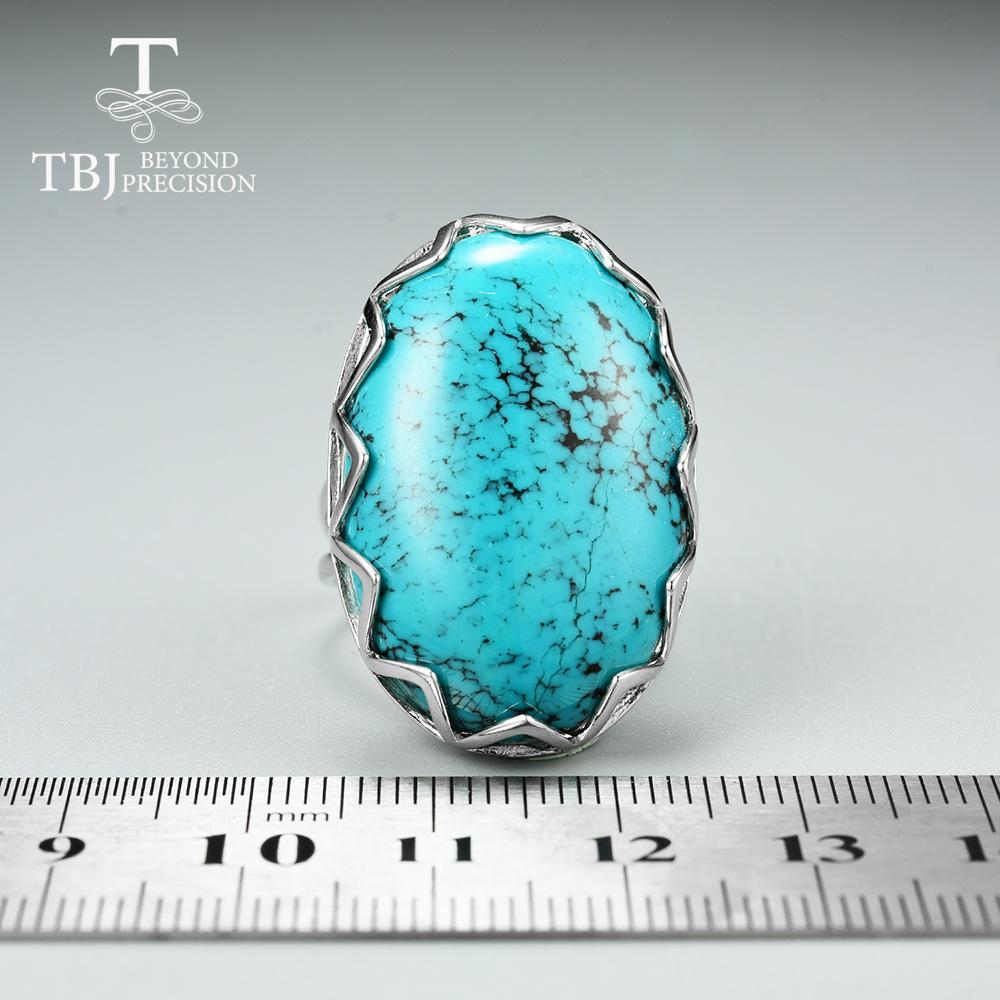 New Natural Blue Turquoise Oval 20*30mm Big Gemstone Ring 925 Sterling Silver Woman Fine Jewelry Anniversary Gift