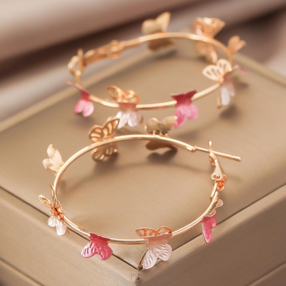 Trendy Round Circle Earrings Elegant Statement Jewelry Creative Butterfly Hoop Earrings Date Night