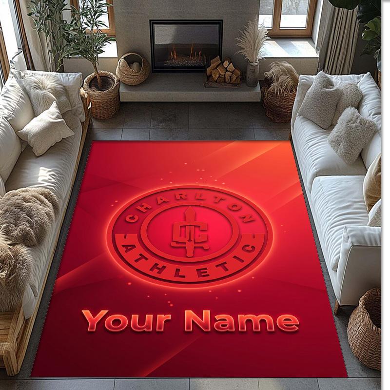 Charlton Athletic Printed Crystal Velvet Rug Non‑Slip Crystal Velvet Carpet For Sofa Bedroom Indoor Home Decoration