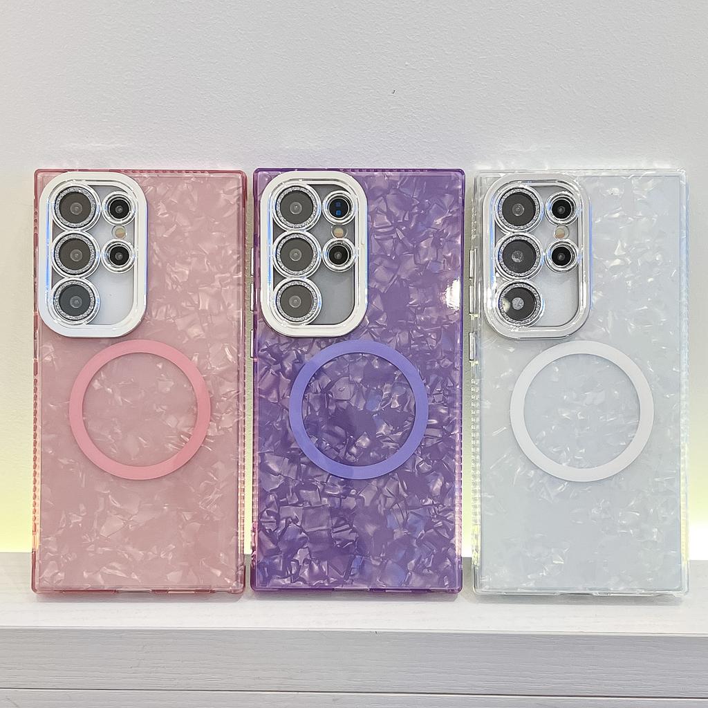 Laser Magnetic Suction Suitable for Samsung S25 Ultra Mobile Phone Case S24 Shell Pattern A56 Electroplated Flash Powder Lens Film