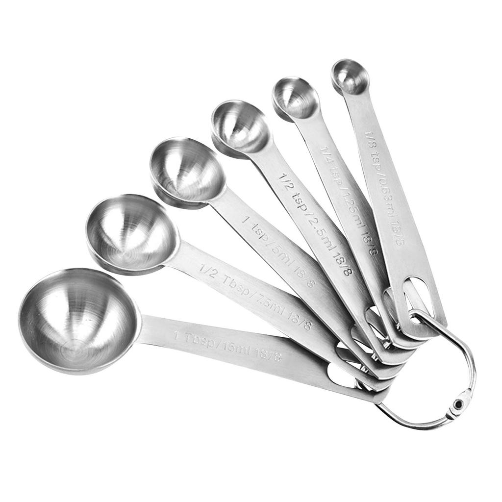 Stainless Steel Measuring Spoons Set With Metal Ring Hanger For Baking And Cooking