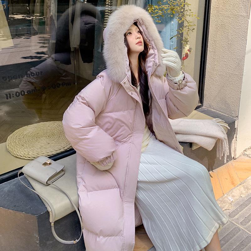 2024 Women's Extra-Long Korean Cotton Quilt Coat - Winter Over-the-Knee Loose Fit