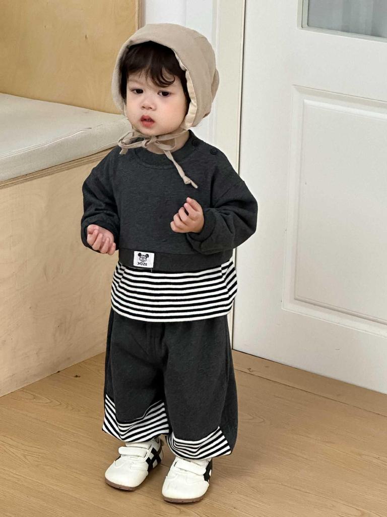 Höst 2025 Koreansk Stil Pojkars Tecknat Tryck Raglanärm Tvådelat Set