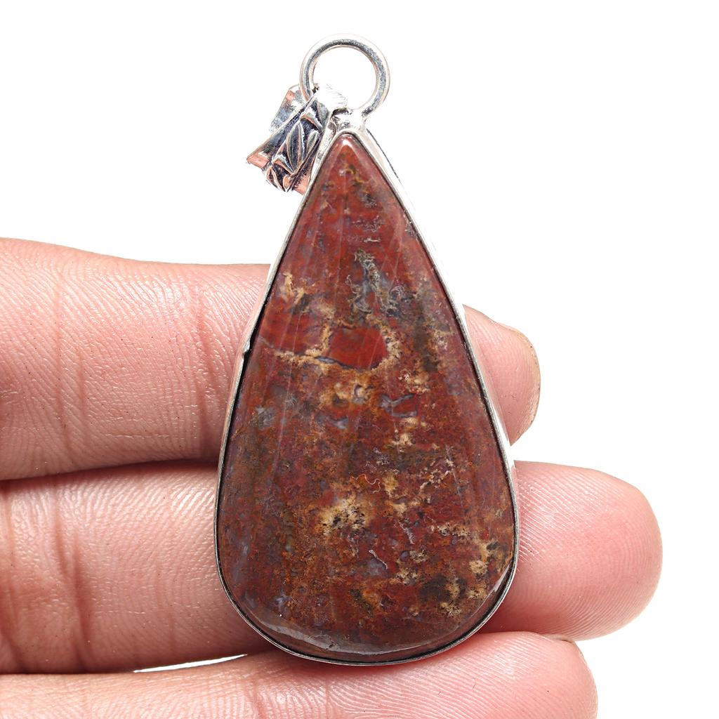 Pendant Stick Agate Gemstone Valentine'Day Ethnic Silver Jewelry 2.75"