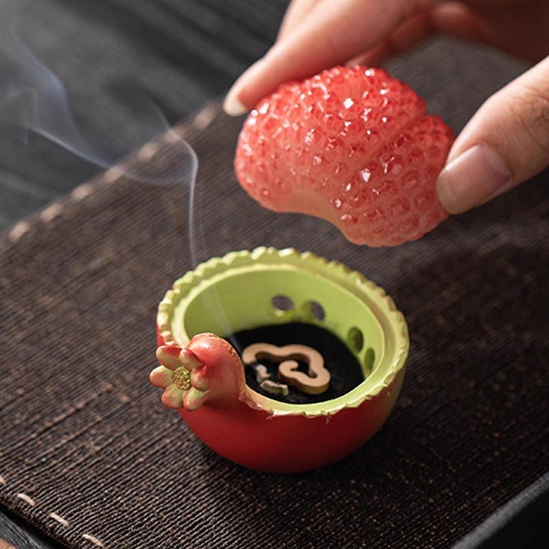 Creative Fruit Pomegranate Lychee Shape Mini Aromatherapy Furnace, Home Indoor Zen Tea Ceremony Decor, Small Incense Burner, 1Pc