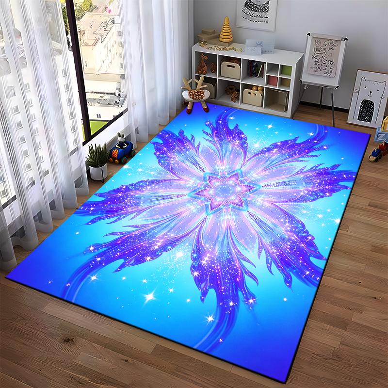 "Blue Galaxy Flower Design Carpet with Abstract Starry Artwork" Suitable for use as an anti-slip for living room bedroom sofas