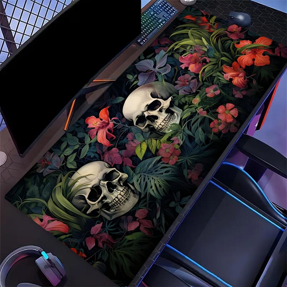 Dark Moss Skull Large Extended Gaming Mousepad Non Slip Desk Mat Gothic Forest Keyboard Mousepad For Laptop Desktop Office Decor