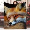 Cute Fox Pattern Flannel Printed Blanket Suitable for All Seasons Suitable for Living Room Office Sofa and Travel 180x250CM