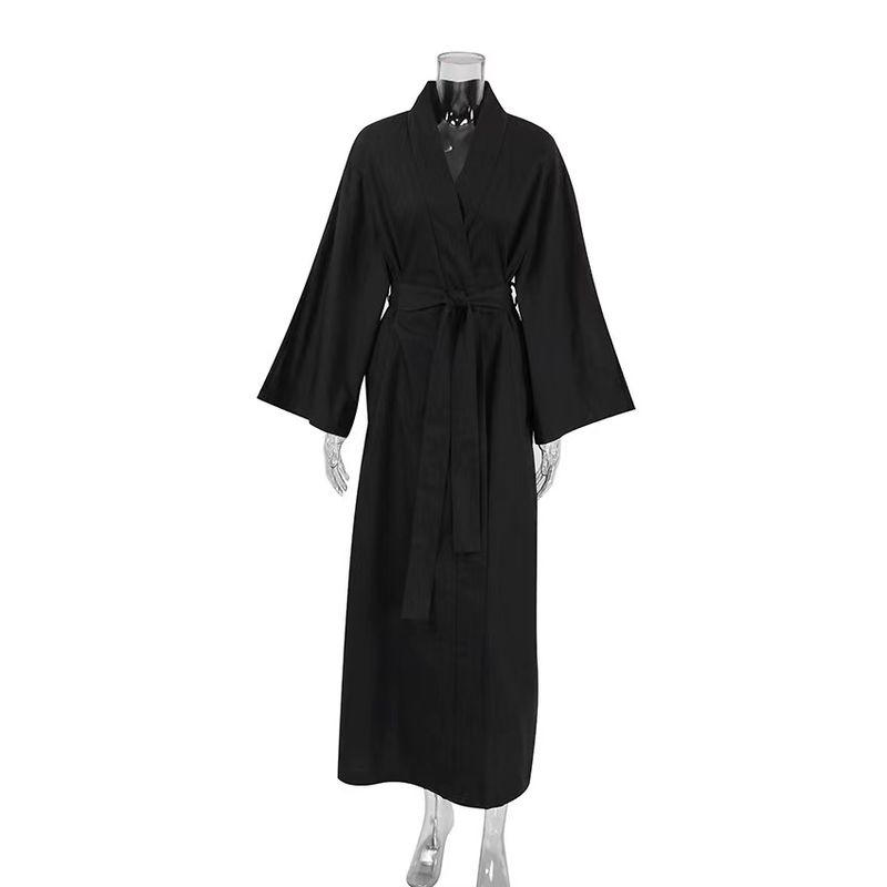 

Fashion New Arrival Cardigan Loose Pure Color Tied Dress Women s Pajamas Loose Cardigan Dress Black L